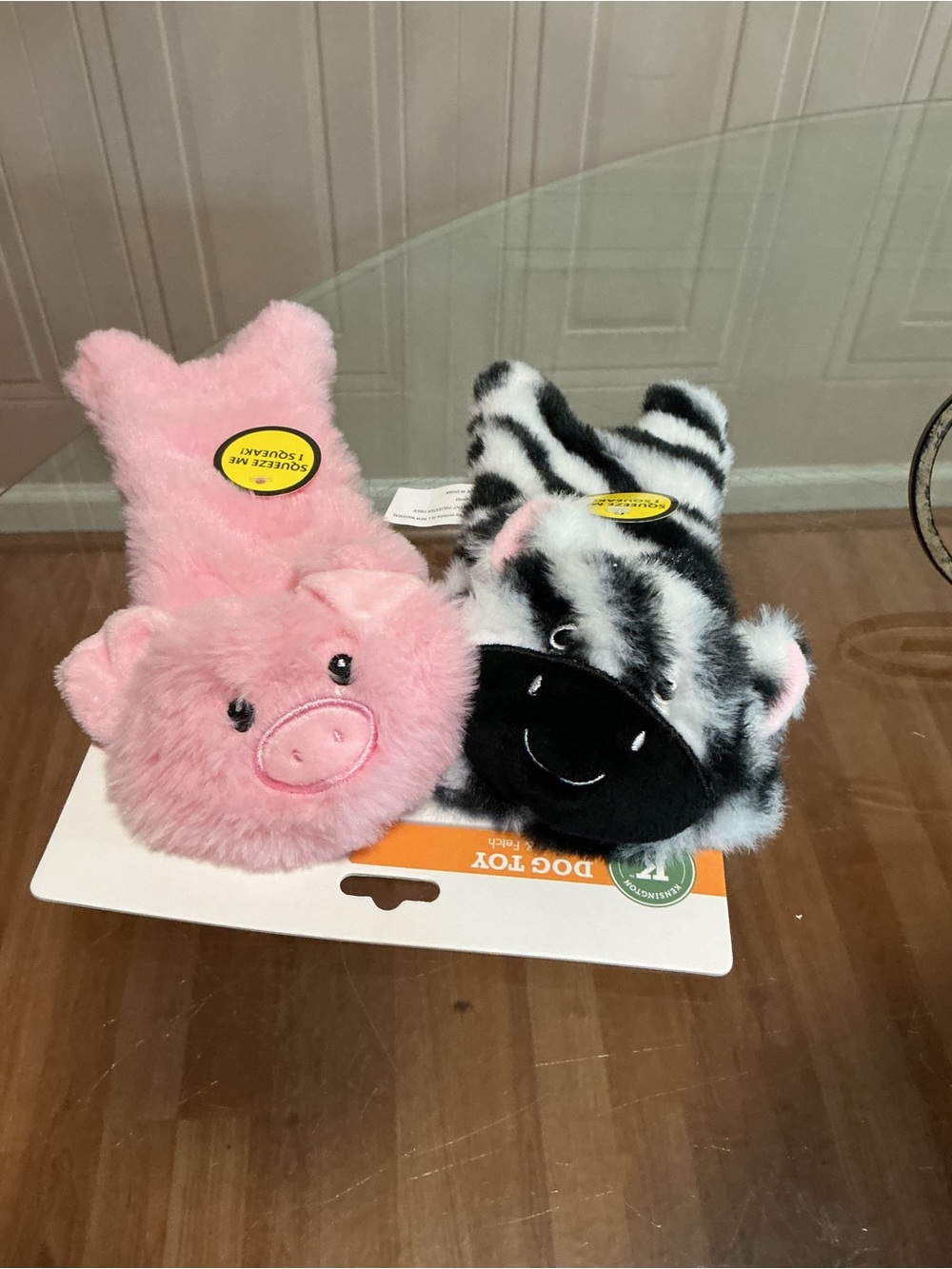 Kensington Set Of 2 Zebra 8”  & Pig 10” Flat Body Dog Toy With Squeaker .